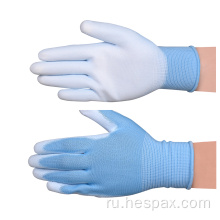 Hespax Pu покрыт 13G полиэфирные вязаные голубые перчатки
